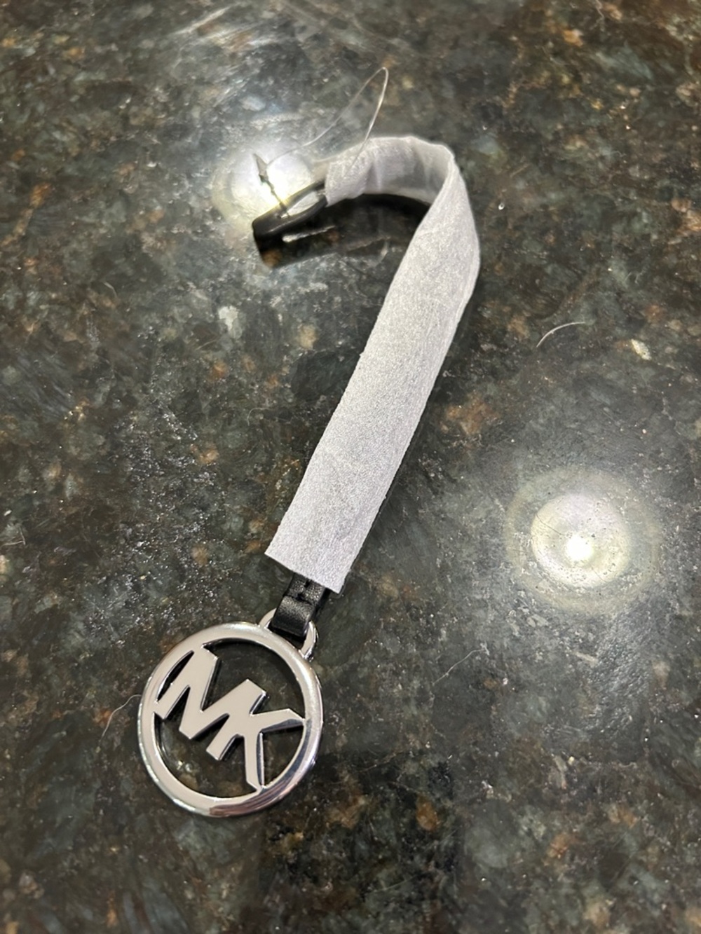 Michael Kors Silver MK Logo Key Holder with Light Gray Strap